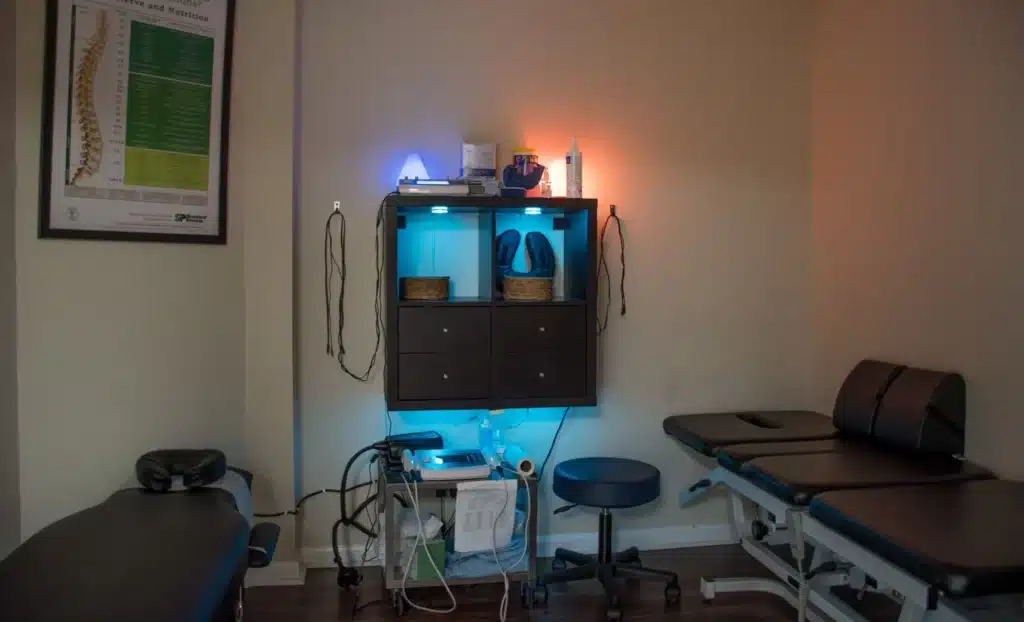 Chiropractic office with comfortable treatment area for patients